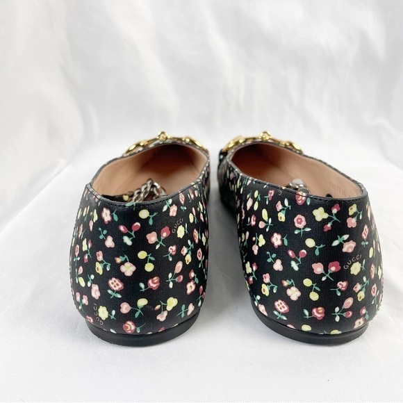 Gucci x Liberty Floral Pointed Toe Horse Bit Chain Mary Jane Flats Black Size 40 - Picture 10 of 11